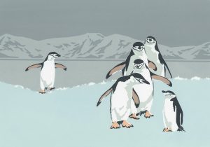 WW31L Chinstrap Penguins - Blank Landscape Card