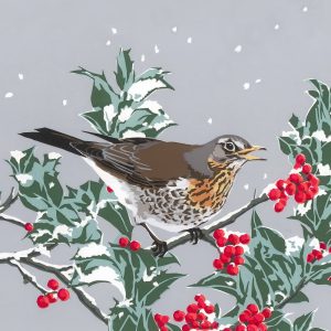 WF Winter Fieldfare Christmas Card 150mm sq